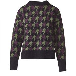 Kinross Alpaca Blend Houndstooth Crew Sweater - Black, Purple, Green